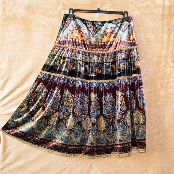 Ice Dresses & Skirts - Bohemian Velvet Skirt (faux) Flowy Gypsy Fesitival